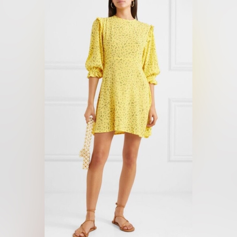 Edwina Mini Dress Faithfull The Brand Color: La Fica Floral (Yellow) View 3